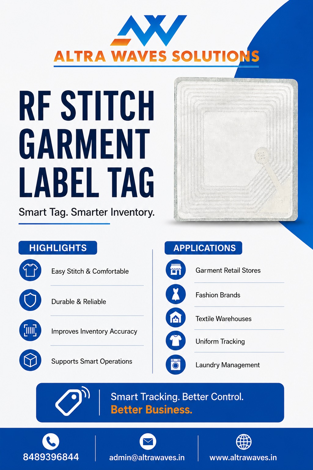 RF Stitch Garment Label Tag for garment retail security and anti-theft protection